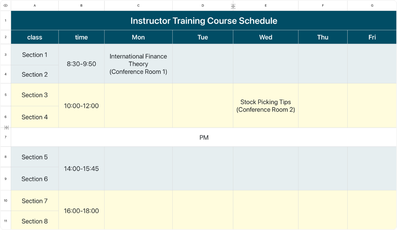 Instructor Training Course Schedule